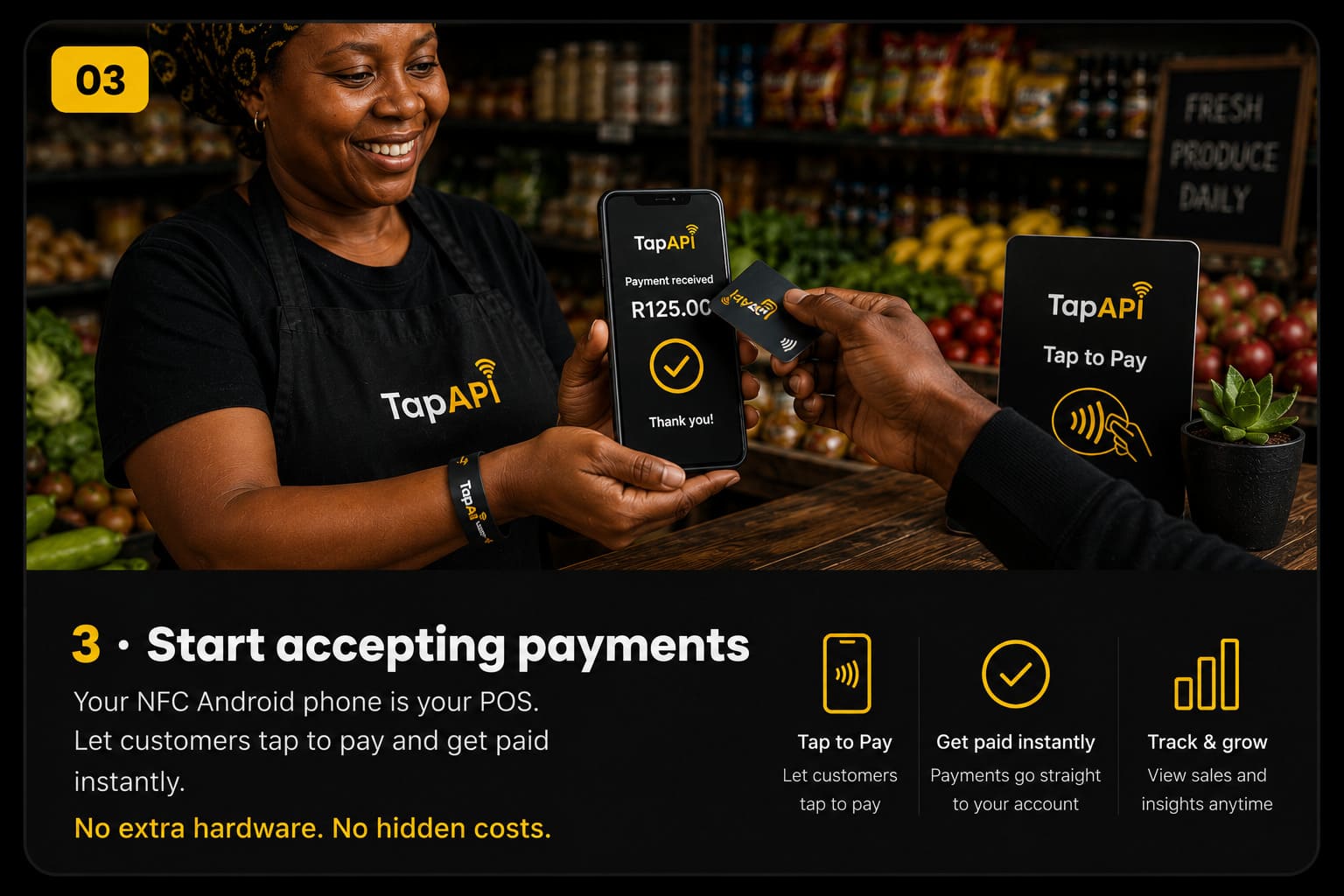 A customer paying at a shop counter with a tap
